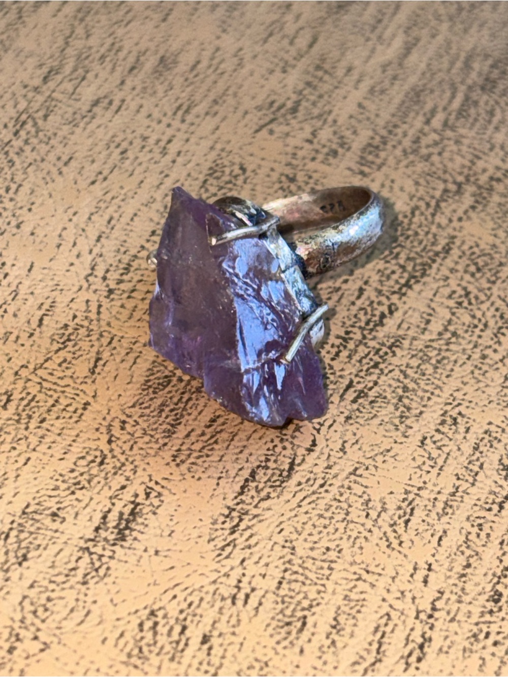 Raw Amethyst Statement Ring - Purple Gemstone Silver Band